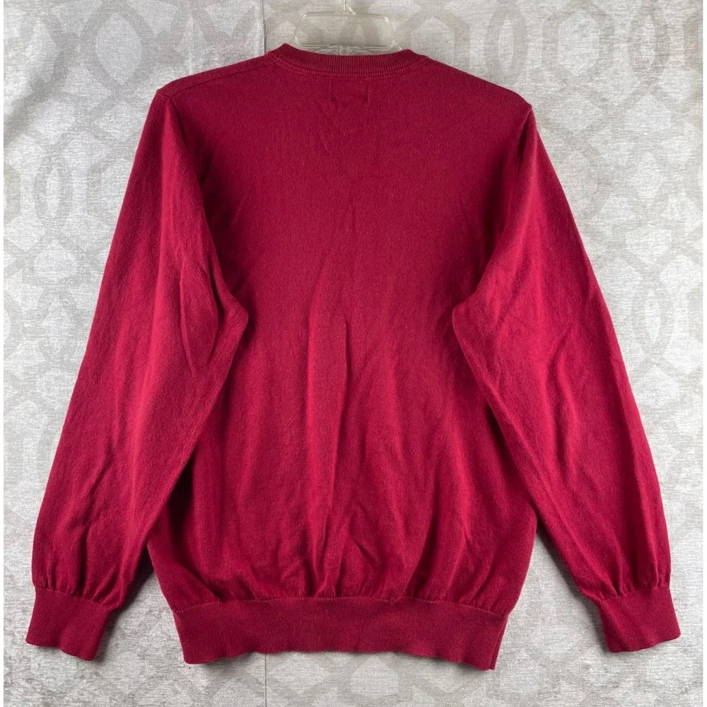 LL‎ Bean Cotton Cashmere Men M Red V-Neck Pullover Sweater 274603 Regular Fit